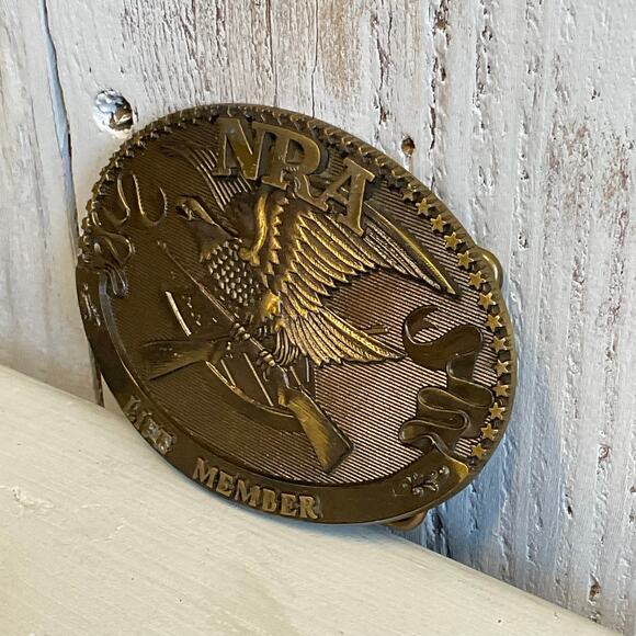 Vintage NRA 1985 Belt Buckle Life Member Solid Brass Norman Foundry USA - Picture 3 of 7